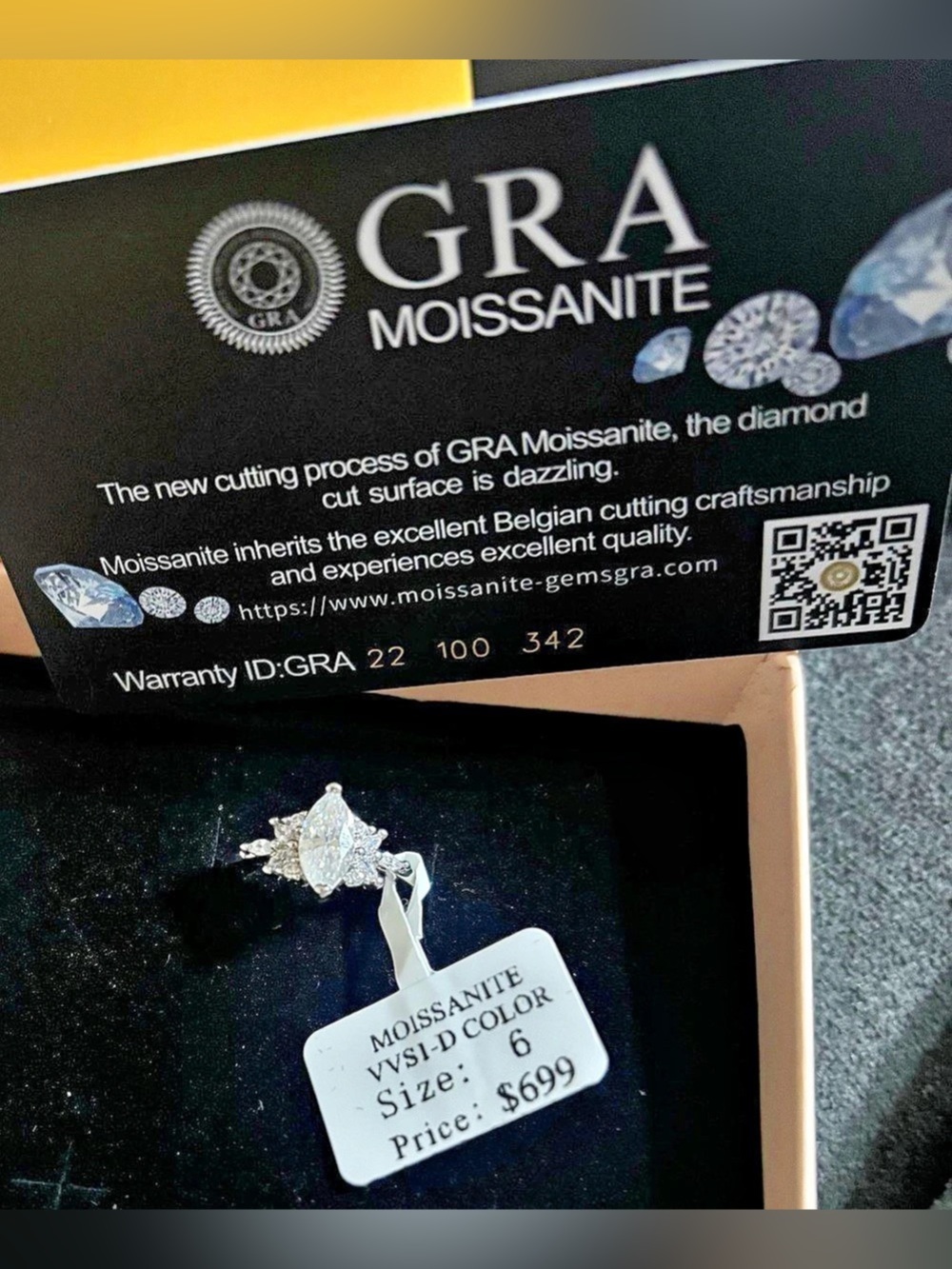 GRA Moissanite Marquis Cut Moissanite Ring Size 6 NWT